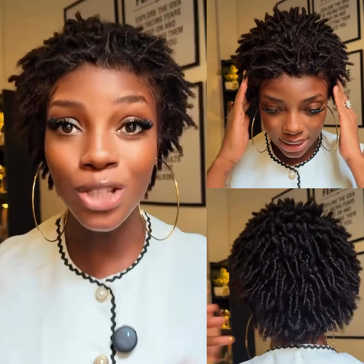 Short Pixie Cut Finger Coil Curls Human Hair Wig Glueless Full Lace Frontal 100% Brazilian Human Hair Free Parting Natural Black Color For Women - Rafarada