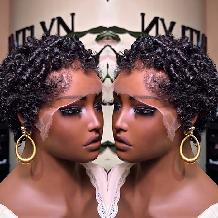 Shotr Pixie Cut Curly Wave Human Hair Wig Luxurious  Glueless Full Lace Wig 100% Human Hair Free Parting Natural Color For Woman - Rafarada