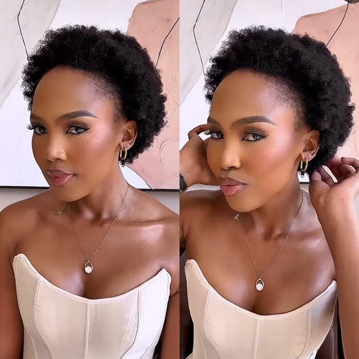 Short Afro Kinky Straight Human Hair Wigs Natural Black Glueless Lace Front Wig Skin Base Human Hair Wig - Rafarada