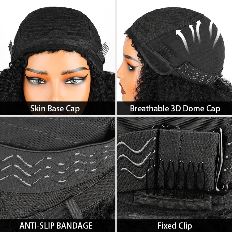 Skin Base Wig Spiral Coil Human Hair Wig With Bangs Full Mechanism Wig- Rafarada
