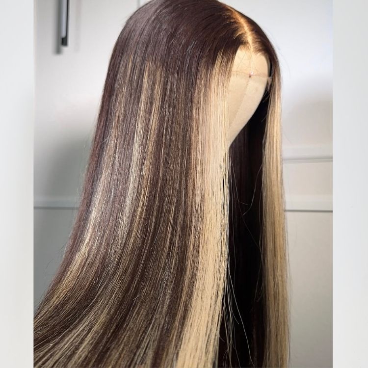 Skunk Stripe Wigs Natural Color with Blonde Human Hair End Curl HD Lace Front Wig- Rafarada