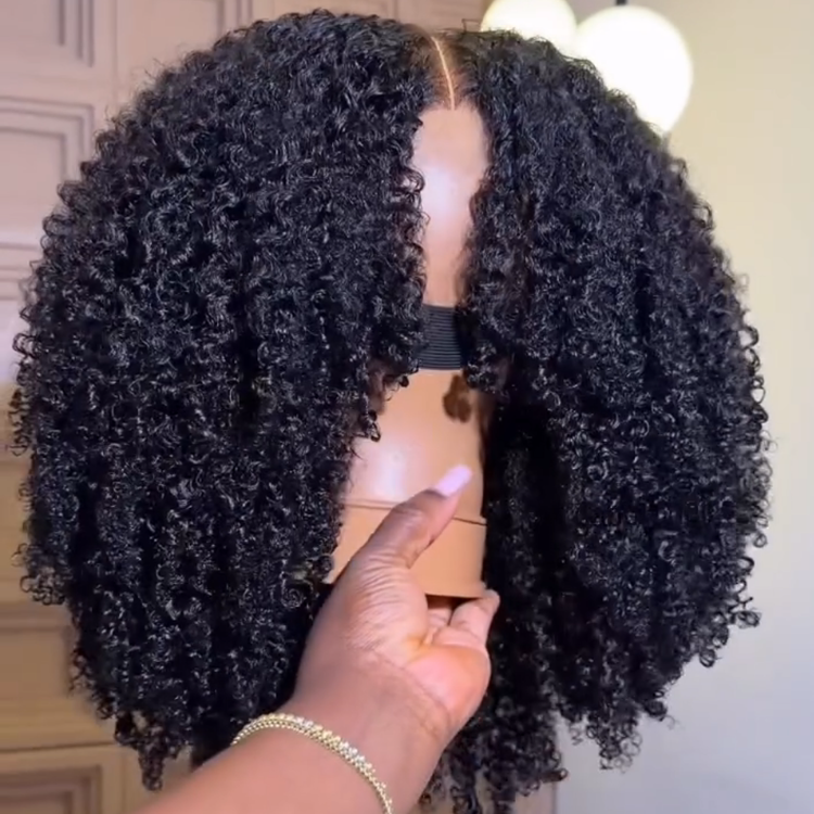 Glueless Afro Curl Human Hair Lace Front Wig Natural Black Afro Textured Soft Coily Curly Wig- Rafarada