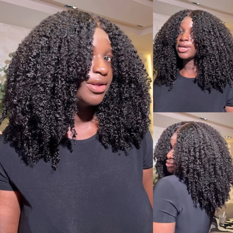 Glueless Afro Curl Human Hair Lace Front Wig Natural Black Afro Textured Soft Coily Curly Wig- Rafarada