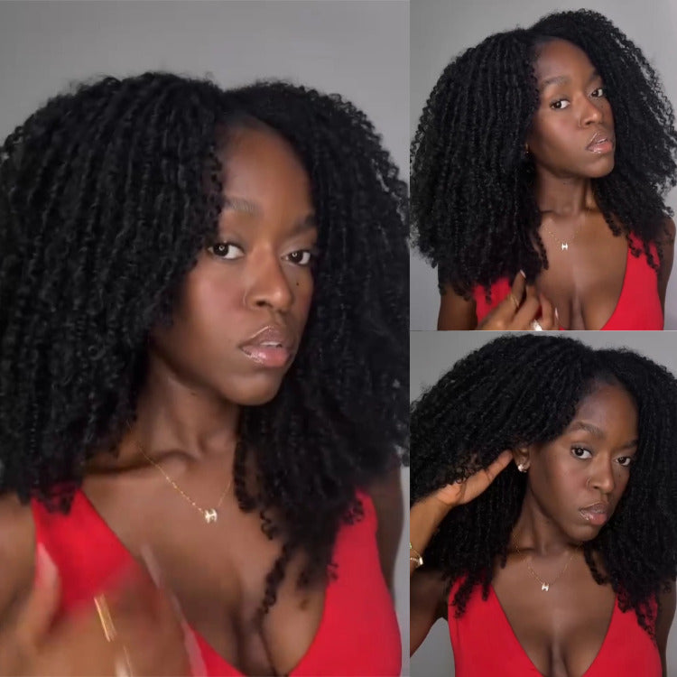 Spiral Curls Glueless Human Hair Lace Front Wig Afro Curly Natural Black Color Pre-Styled For Woman - Rafarada