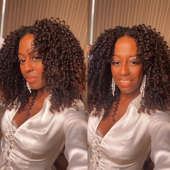 Ombre Dark Brown Highlights Spiral Curly End Color Glueless Wig 100% Human Hair - Rafarada
