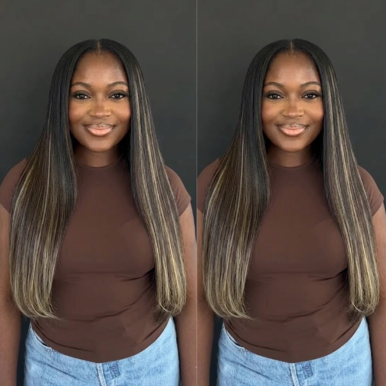 Ash Brown to Honey Blonde Straight Wig – Sleek Layered Ends, Glueless Natural Hairline- Rafarada