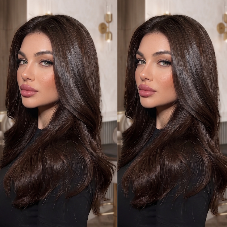 Salon-Style Flowy Deep Wave Wig with Layers - Smooth Silky Black-Brown Solid Tone, Ready-to-Wear Human Hair Wig- Rafarada