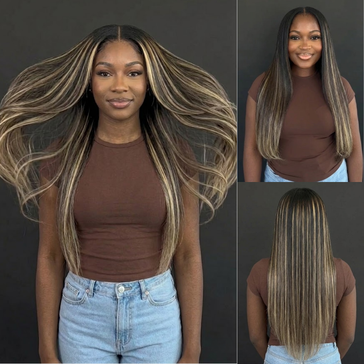 Ash Brown to Honey Blonde Straight Wig – Sleek Layered Ends, Glueless Natural Hairline- Rafarada