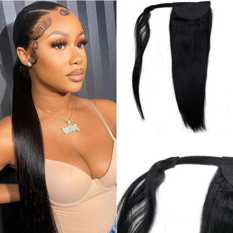 Straight Wrap Around Ponytail Human Hair Extensions Natural Color Hairpiece- Rafarada