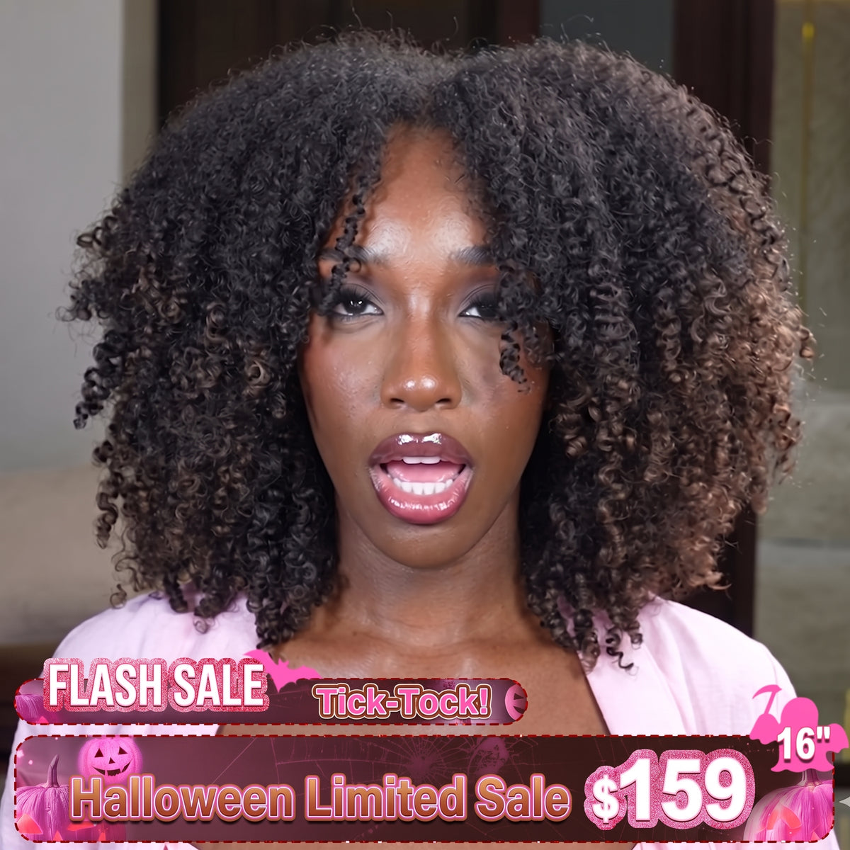 Glueless Afro Curl Human Hair Lace Front Wig Natural Black & Highlight Brown Afro Textured With 4C Edges - Rafarada
