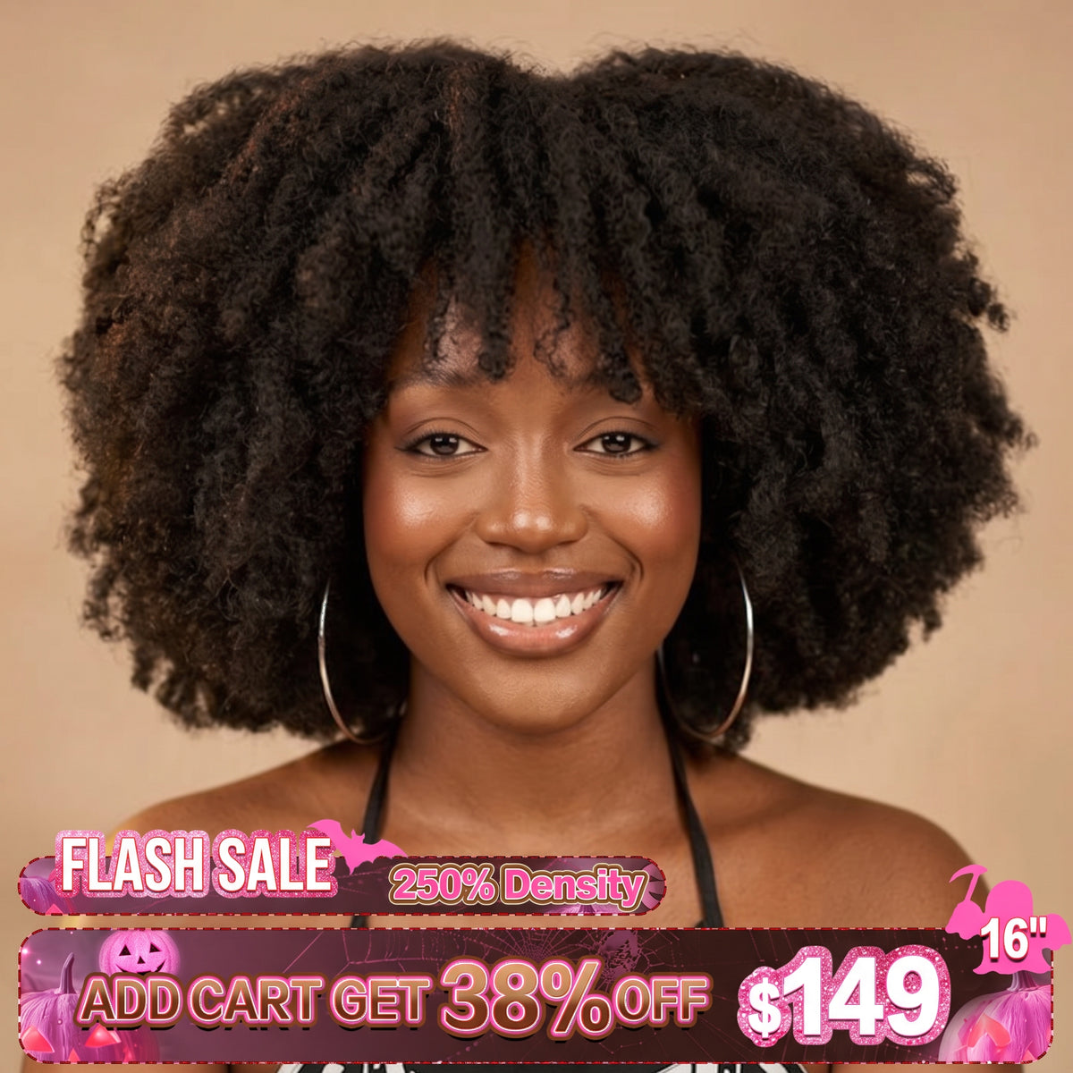 Kinky Curly HD Transparent Lace Frontal Human Hair Wig - Natural Black High Volume 100% Human Hair Wig for Women- Rafarada