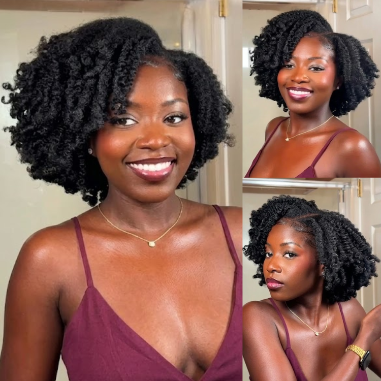 Short Twist Out Kinky Coily Human Hair Wig Natural Black Glueless Defined Coils Afro Wig Pre-Plucked Full Volume - Rafarada