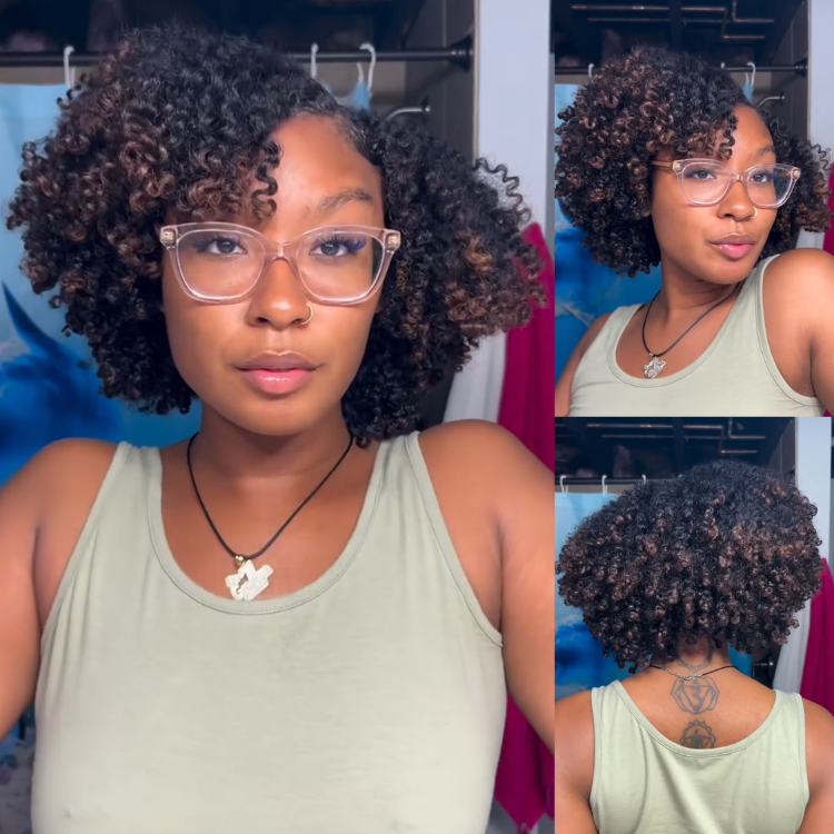 Two-Tone Dark Brown and Caramel Kinky Curly Human Hair Bob Wig - Tight Coils- Rafarada