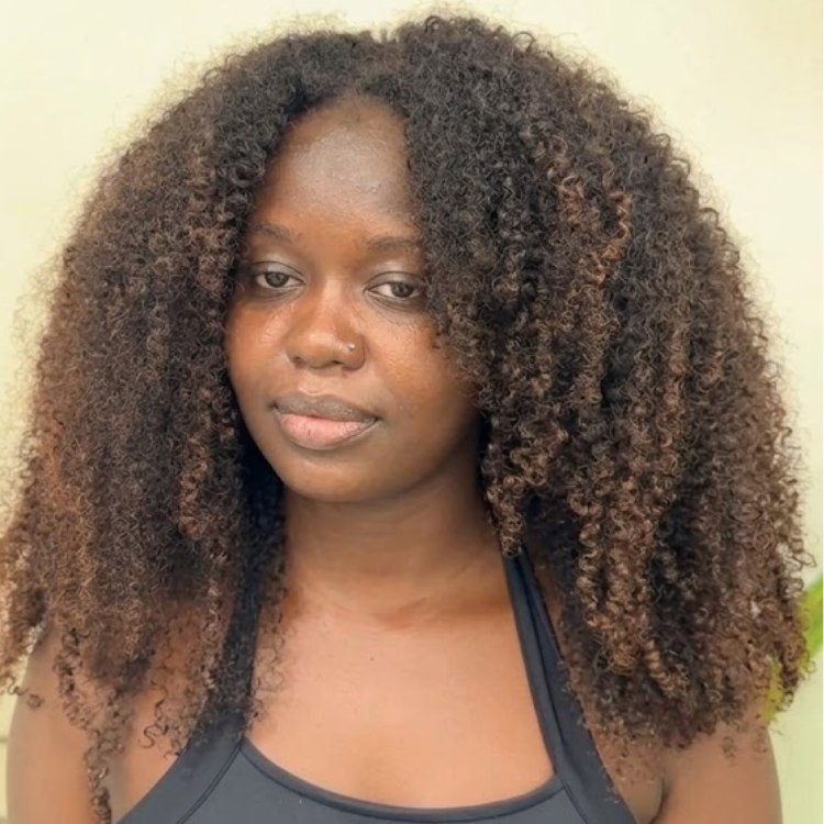 Glueless V Part Afro Kinky Curly Wig No Leave Out Dark to Copper Brown Ombre Human Hair Wig Big Voluminous Curly V-Part Wig - Rafarada