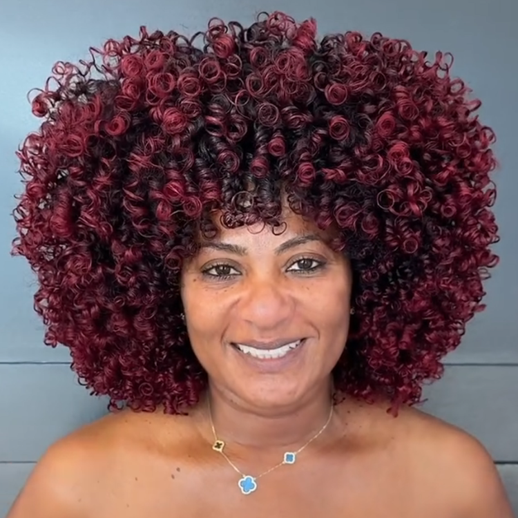 Vibrant Burgundy Ombre Curly Wig with Bangs | Voluminous Corkscrew Afro Curls- Rafarada