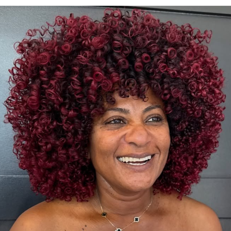 Vibrant Burgundy Ombre Curly Wig with Bangs | Voluminous Corkscrew Afro Curls- Rafarada