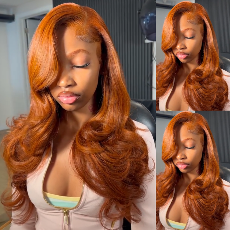 Vibrant Ginger Orange Loose Body Wave Lace Front Wig - Voluminous Hollywood Curls Human Hair- Rafarada