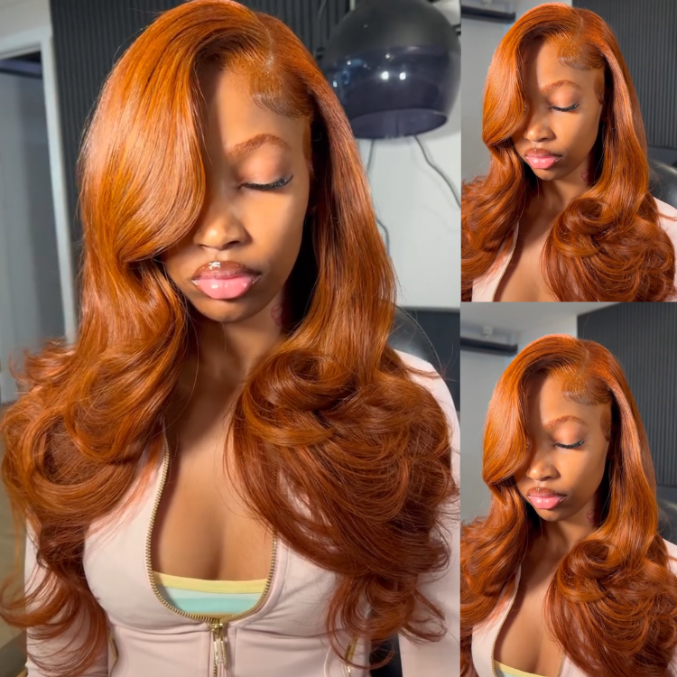Vibrant Ginger Orange Loose Body Wave Lace Front Wig - Voluminous Hollywood Curls Human Hair- Rafarada