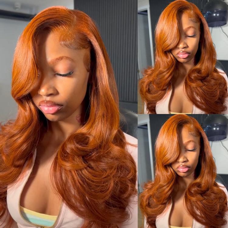 Vibrant Ginger Orange Loose Body Wave Lace Front Wig - Voluminous Hollywood Curls Human Hair- Rafarada