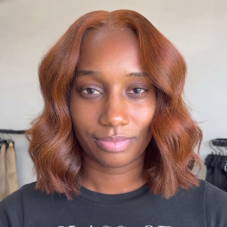 Warm Amber Brown Short Bob Wavy Human Hair Wig - Bouncy Curls - Rafarada
