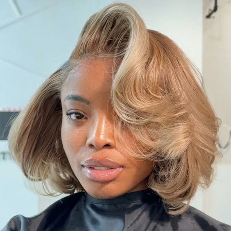 Warm Ash Blonde Voluminous Body Wave Lace Front Wig - Wear & Go Glueless Human Hair Wig with Side Part & Smudged Roots- Rafarada