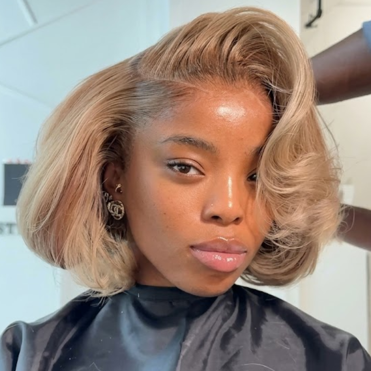 Warm Ash Blonde Voluminous Body Wave Lace Front Wig - Wear & Go Glueless Human Hair Wig with Side Part & Smudged Roots- Rafarada