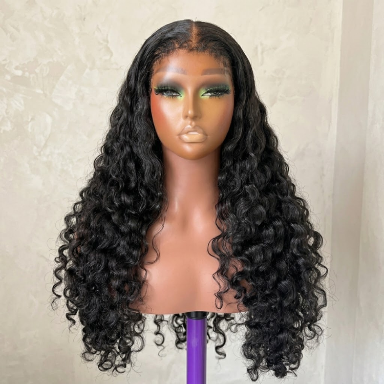 Voluminous Water Wave Lace Front Human Hair Wig - Deep Curly HD Transparent Lace Frontal Wig - Bouncy Natural Black Hair- Rafarada