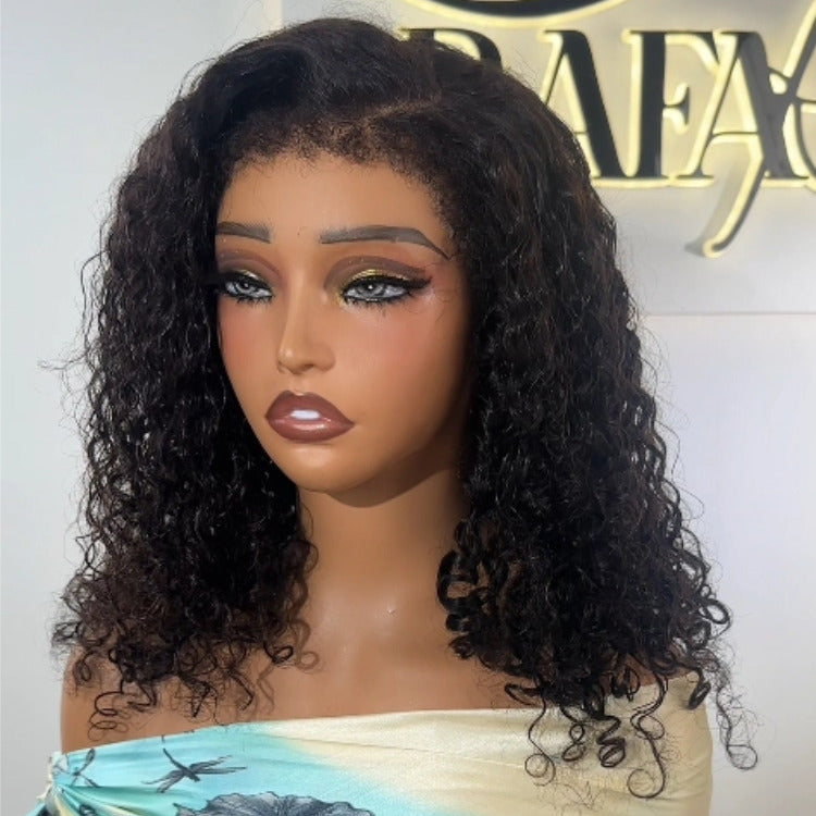Gorgeous Natural Black Color Water Wave Human Hair Wig Glueless HD Lace Spiral Curly Hair with 4C Texture Edges - Rafarada