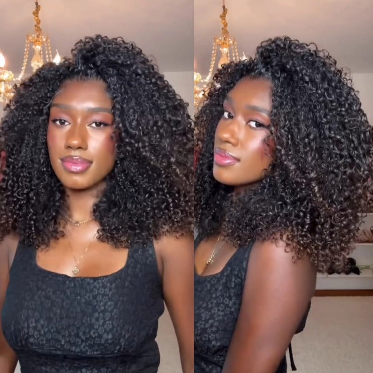 Ombre Brown Afro Textured Wig Glueless Afro Curl Human Hair Lace Front Natural Black & Brown Hair - Rafarada