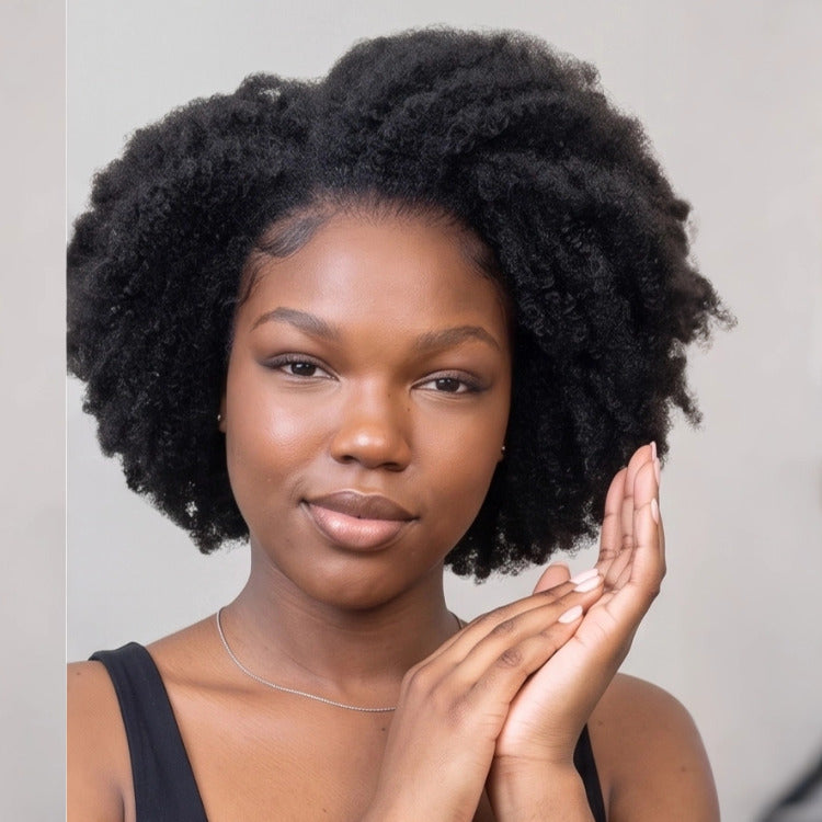 Short Afro Kinky Curly Human Hair Wig Natural Black Glueless 13x4 Lace Frontal Machine Made options - Rafarada