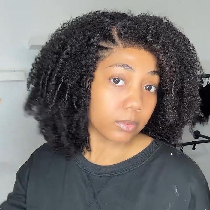 Pre-Styled Side Braided Afro Curly Lace Front Wig Voluminous Glueless Wear and Go Wig - Rafarada
