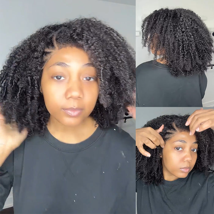 Pre-Styled Side Braided Afro Curly Lace Front Wig Voluminous Glueless Wear and Go Wig - Rafarada