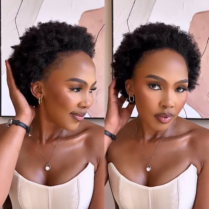 Short Afro Kinky Straight Human Hair Wigs Natural Black Glueless Lace Front Wig Skin Base Human Hair Wig - Rafarada