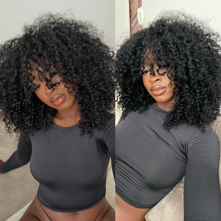 Kinky Curly Human Hair Lace Front Wigs for Black Women High Density Glueless Mongolian Afro Curly Wig - Rafarada