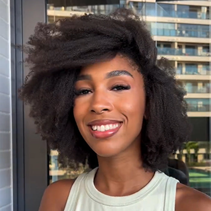 Natural Black Afro Kinky Curly Bob Wig HD Lace Frontal Afro Texture Glueless Human Hair - Rafarada