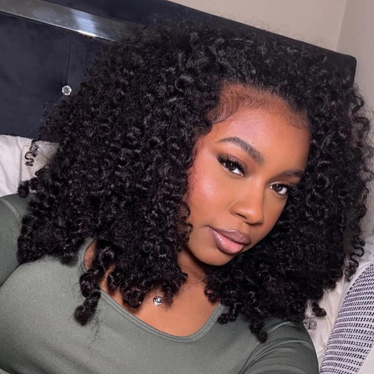Bob Kinky Curly Hair Wig Mini Knots Pre-plucked Hairline Pre Cut Lace Wig - Rafarada