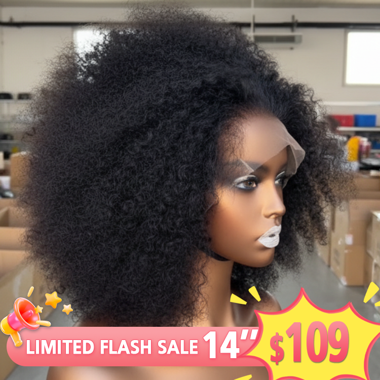 FLASH SALE | Big Bouncy Afro Curly Human Hair Lace Wig Natural Black 4C Texture Glueless Lace Wig for Women - Rafarada