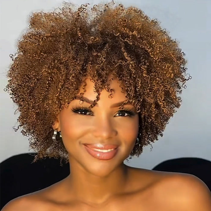 Golden Brown Color 4C Texture Afro Curls Human Hair Wig Glueless HD Lace Front Wig For Women - Rafarada