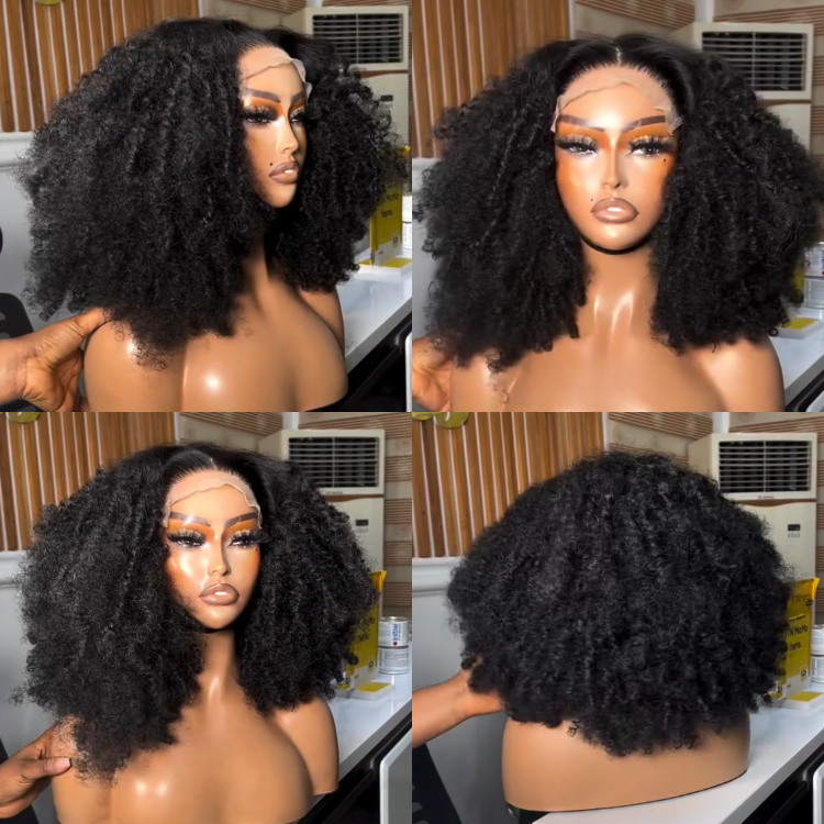Glueless Kinky Curly HD Lace Front Human Hair Wigs for Black Women Realistic 4C Kinky Curly Natural Black Voluminous Melted Match Lace Wig - Rafarada