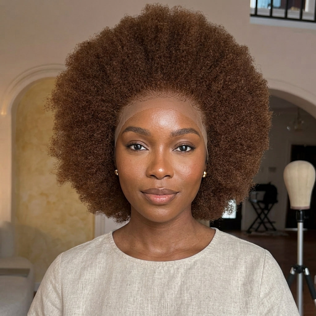 Chestnut Brown Tight Coily Short Pixie Wig - Voluminous Afro Texture - Defined Micro Kinky Twists - Rafarada
