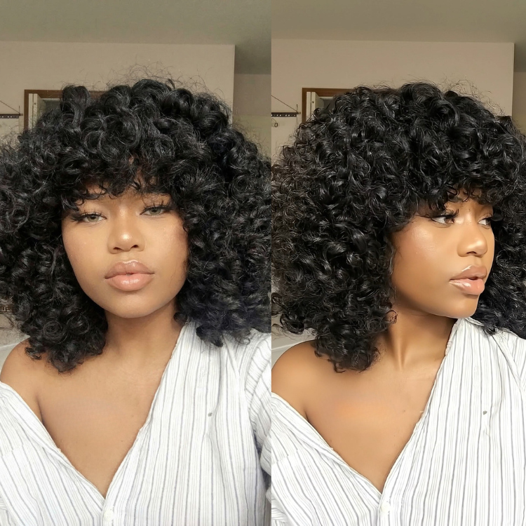 Big Bouncy Afro Curly Wig with Bangs High Density 100% Human Hair Glueless Full Mechanism Wig - Rafarada