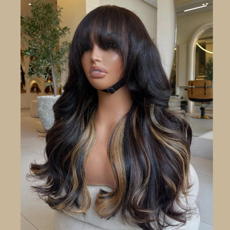 Body Wave Wigs Blonde Highlight Human Hair Wig HD Lace Frontal Human Hair Wig Pre Plucked Wig With Bangs - Rafarada