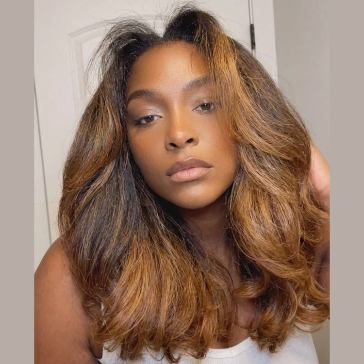 Layered Straight Lace Front Human Hair Wigs Highlight Black With Light Brown Color Glueless Lace Wig 100% Human Hair- Rafarada