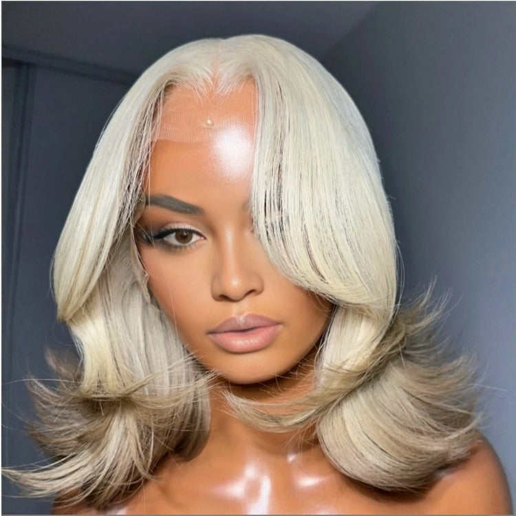 Blonde Hair Short Bob Wig Layer & Curl HD Lace Frontal Two-Tone Blonde Human Hair Wigs - Rafarada