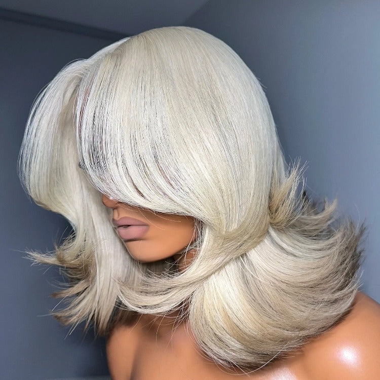Blonde Hair Short Bob Wig Layer & Curl HD Lace Frontal Two-Tone Blonde Human Hair Wigs - Rafarada
