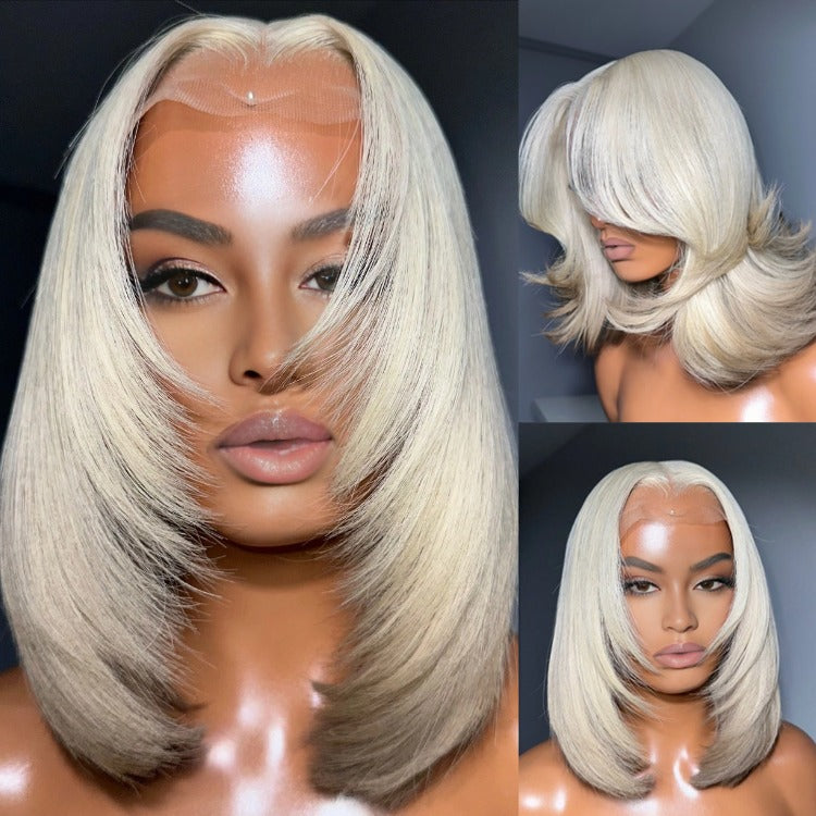 Blonde Hair Short Bob Wig Layer & Curl HD Lace Frontal Two-Tone Blonde Human Hair Wigs - Rafarada