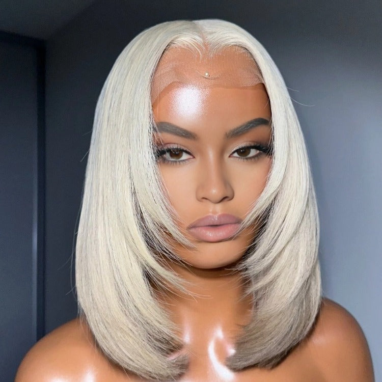 Blonde Hair Short Bob Wig Layer & Curl HD Lace Frontal Two-Tone Blonde Human Hair Wigs - Rafarada