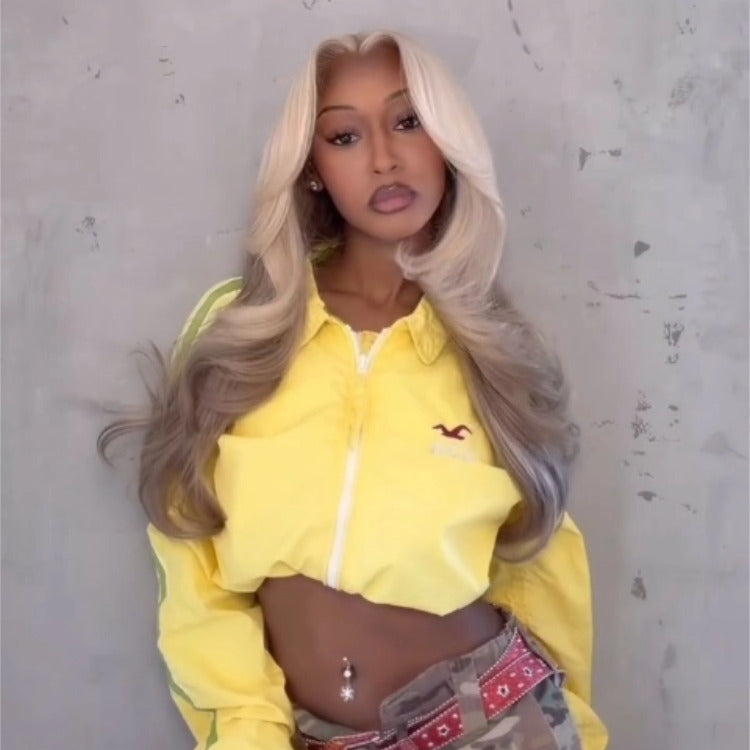 Blonde Gray Brown Color Two-Tone High Density 13x4 Lace Front Body Wave Human Hair wig- Rafarada