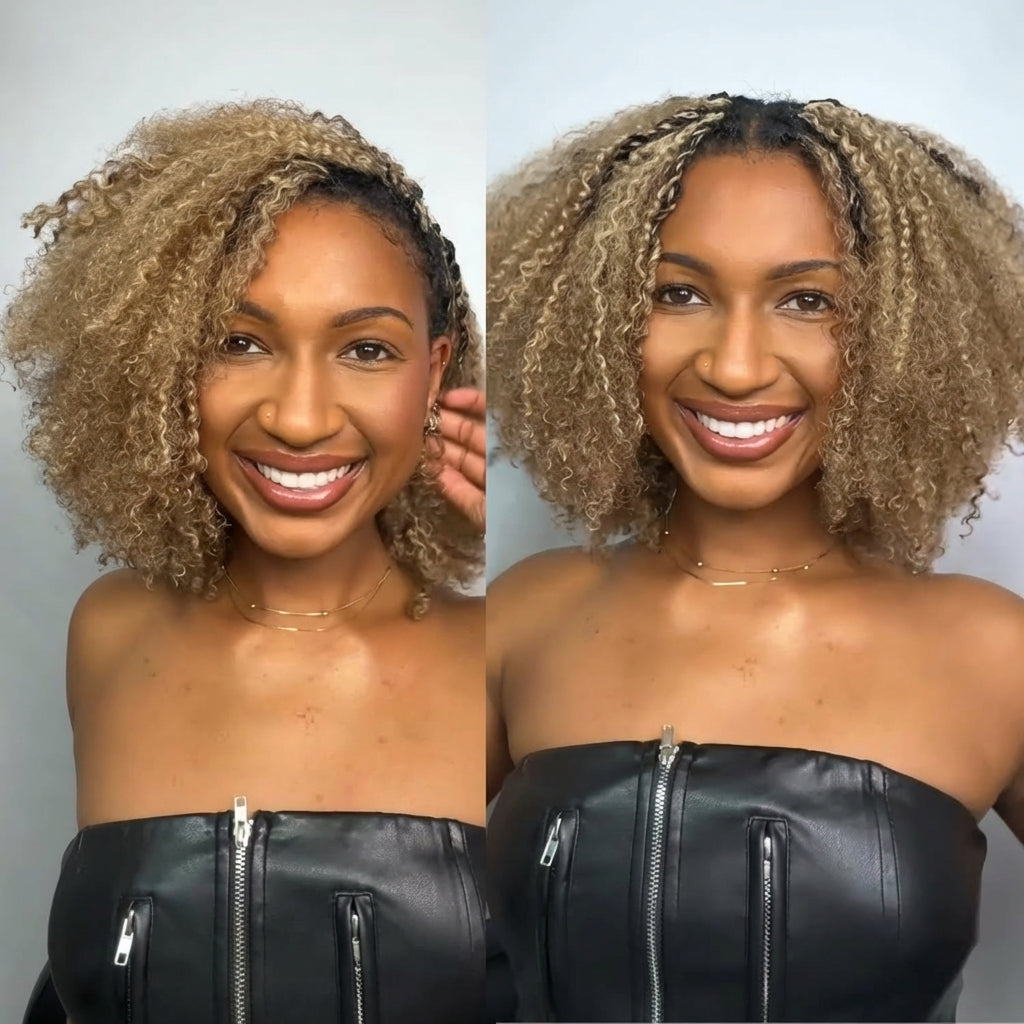 Honey Blonde Kinky Curly Crochet Hair Extensions Braiding Human Hair for Natural Look Crochet Styles - Rafarada