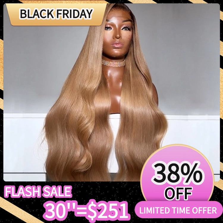 Honey Blonde Color Body Wave Human Hair Wig HD Lace Front Gold Colored Wig  - Rafarada